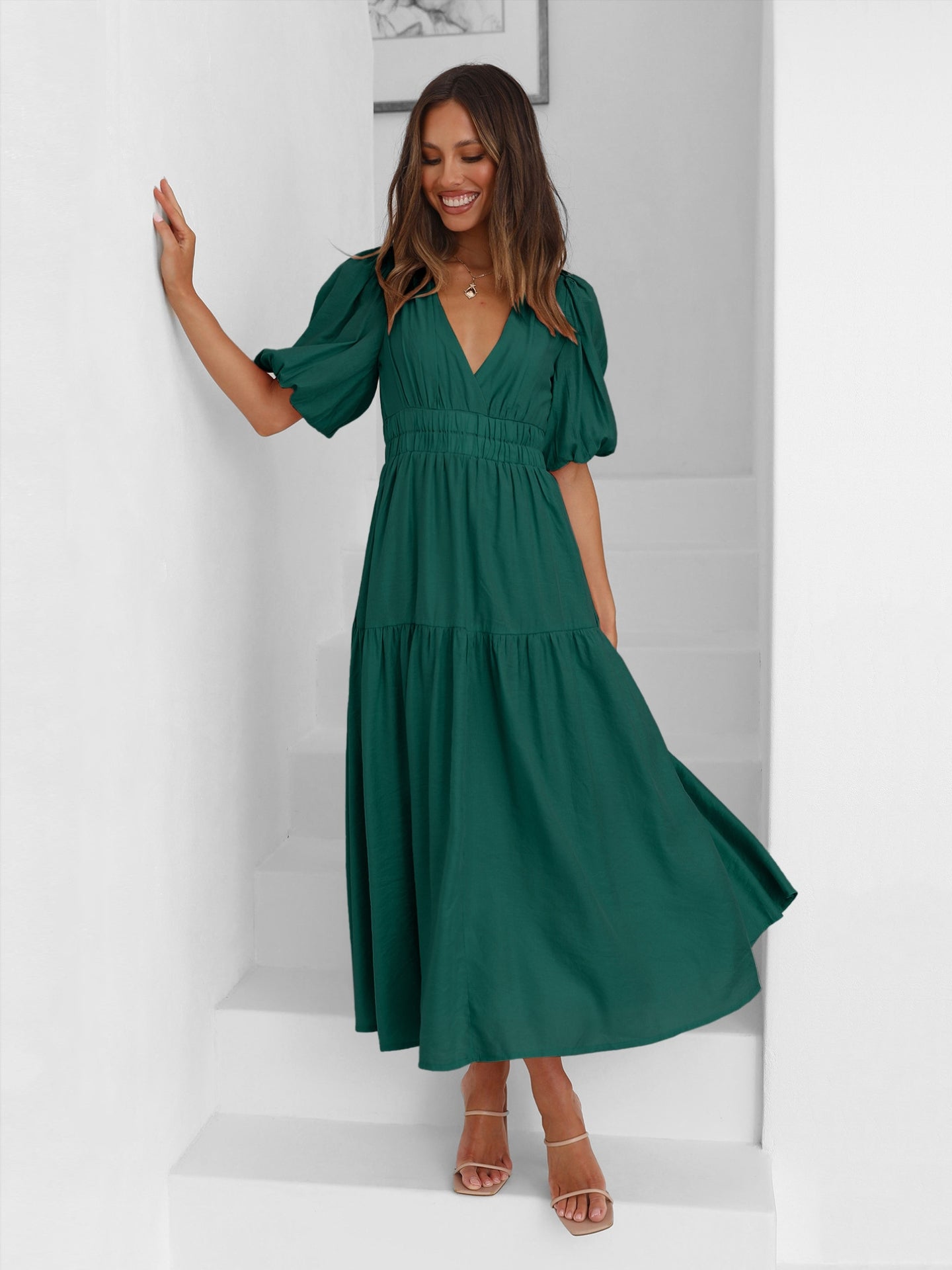 Susan Ruffle Midi Dress