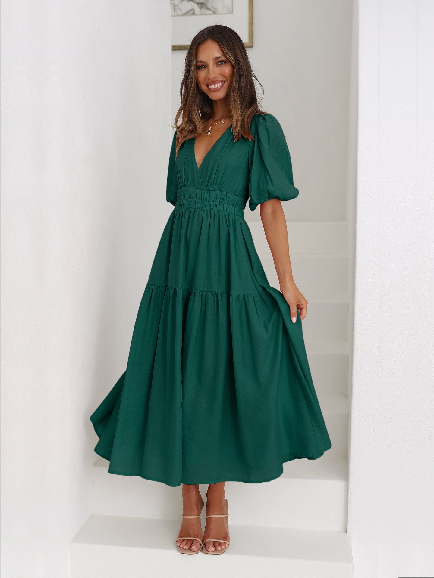 Susan Ruffle Midi Dress